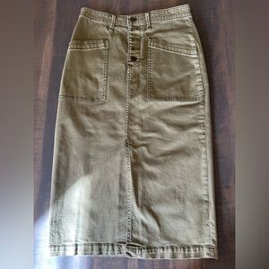 Anthropologie Olive Green Button-Front Midi Skirt